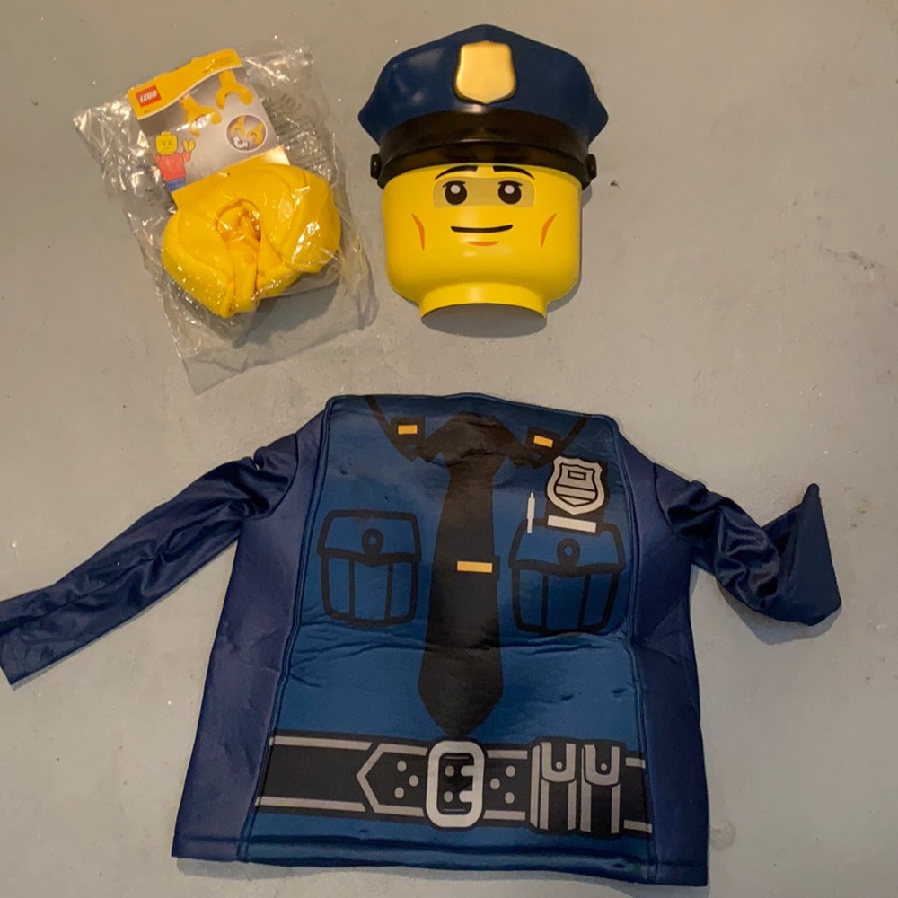 Lego police costume with mask and hand covers